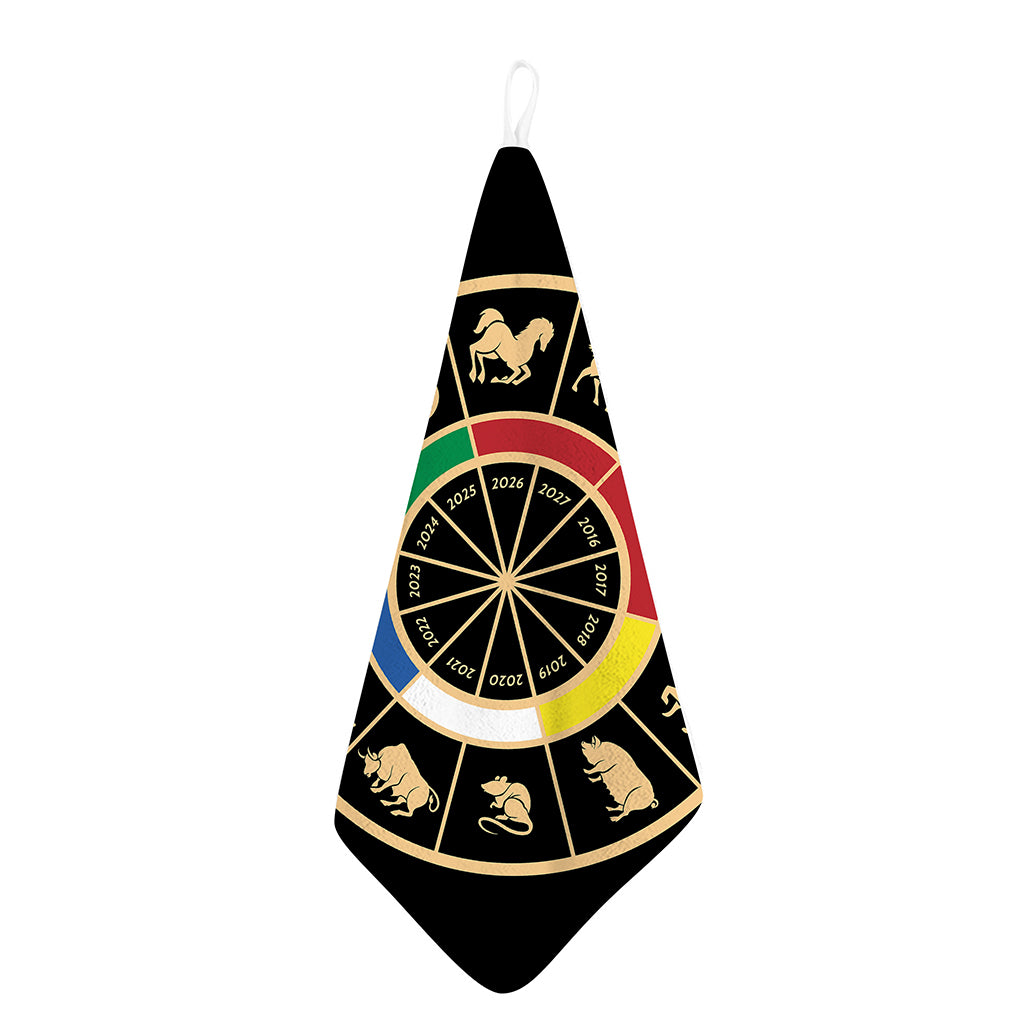 Chinese Zodiac Calendar Wheel Print Hand Towel