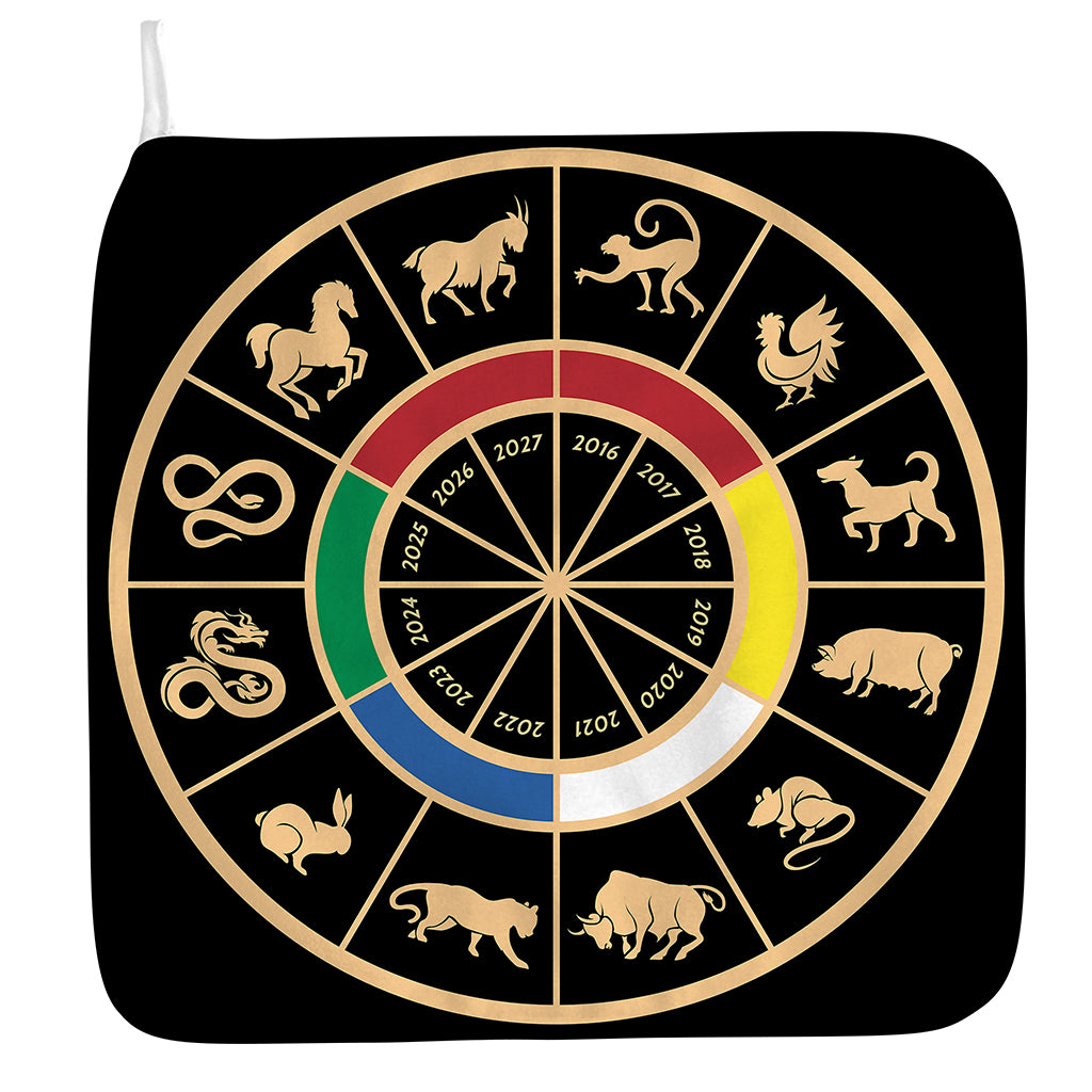 Chinese Zodiac Calendar Wheel Print Hand Towel
