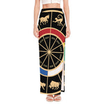 Chinese Zodiac Calendar Wheel Print High Slit Maxi Skirt