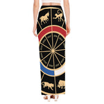 Chinese Zodiac Calendar Wheel Print High Slit Maxi Skirt