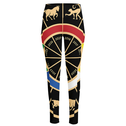 Chinese Zodiac Calendar Wheel Print High-Waisted Pocket Leggings