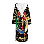 Chinese Zodiac Calendar Wheel Print Hooded Bathrobe