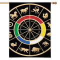 Chinese Zodiac Calendar Wheel Print House Flag