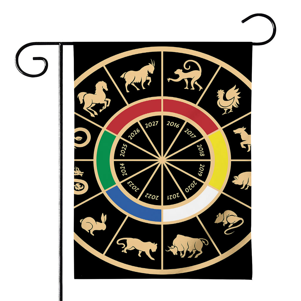 Chinese Zodiac Calendar Wheel Print House Flag