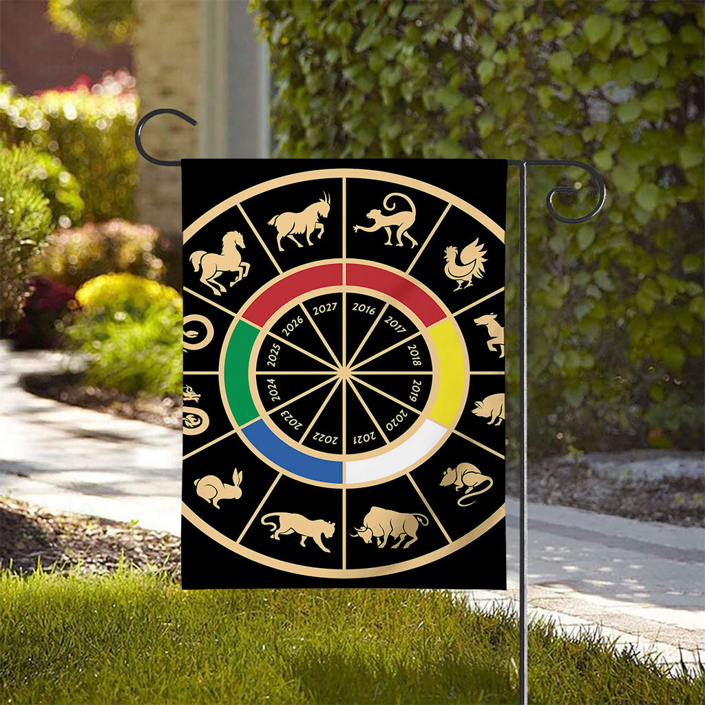 Chinese Zodiac Calendar Wheel Print House Flag