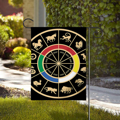Chinese Zodiac Calendar Wheel Print House Flag