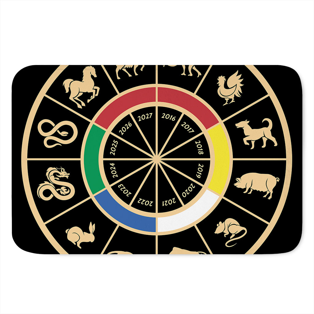 Chinese Zodiac Calendar Wheel Print Indoor Door Mat