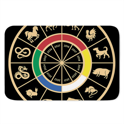 Chinese Zodiac Calendar Wheel Print Indoor Door Mat