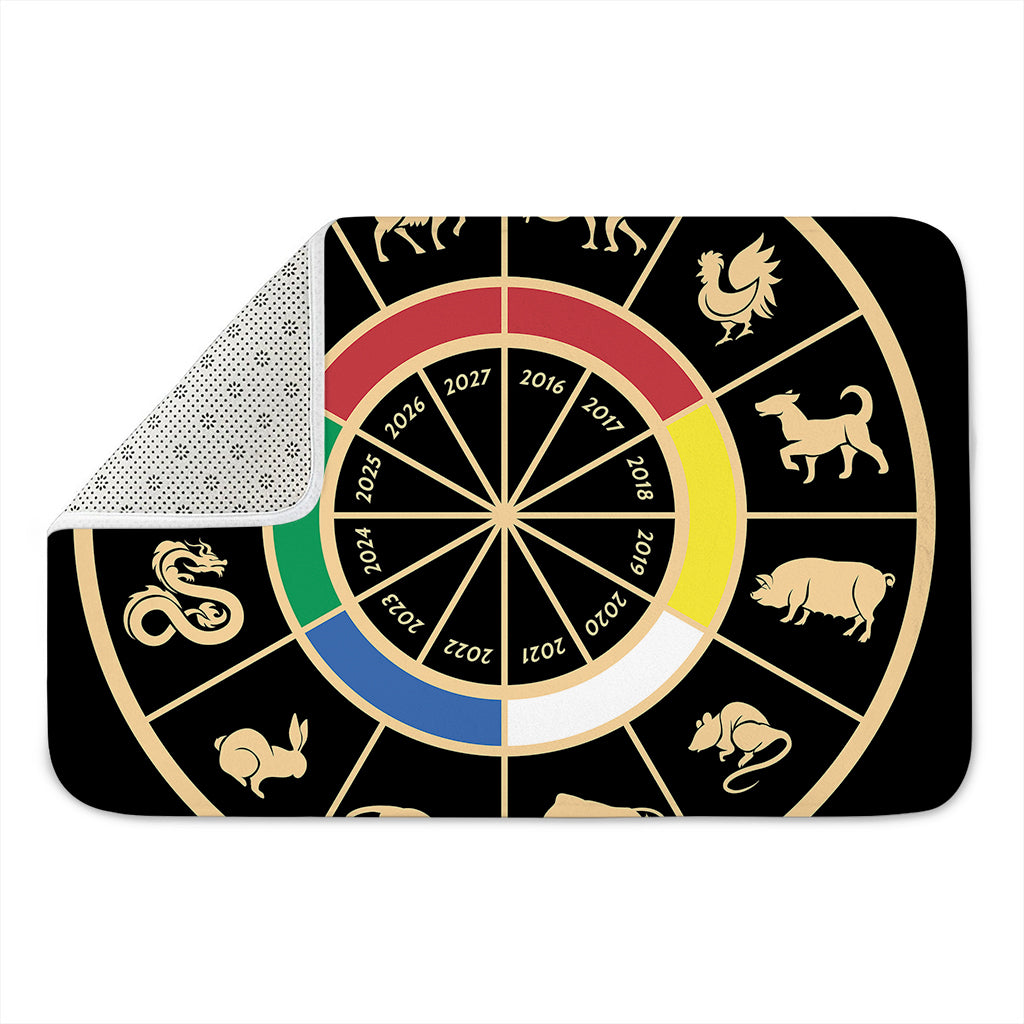 Chinese Zodiac Calendar Wheel Print Indoor Door Mat