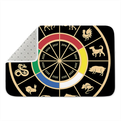 Chinese Zodiac Calendar Wheel Print Indoor Door Mat