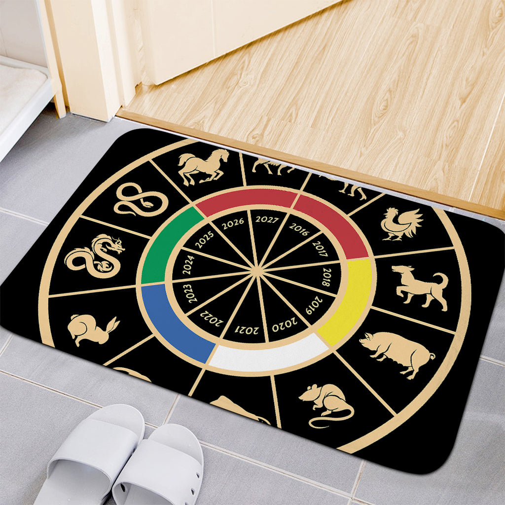 Chinese Zodiac Calendar Wheel Print Indoor Door Mat