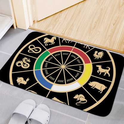 Chinese Zodiac Calendar Wheel Print Indoor Door Mat