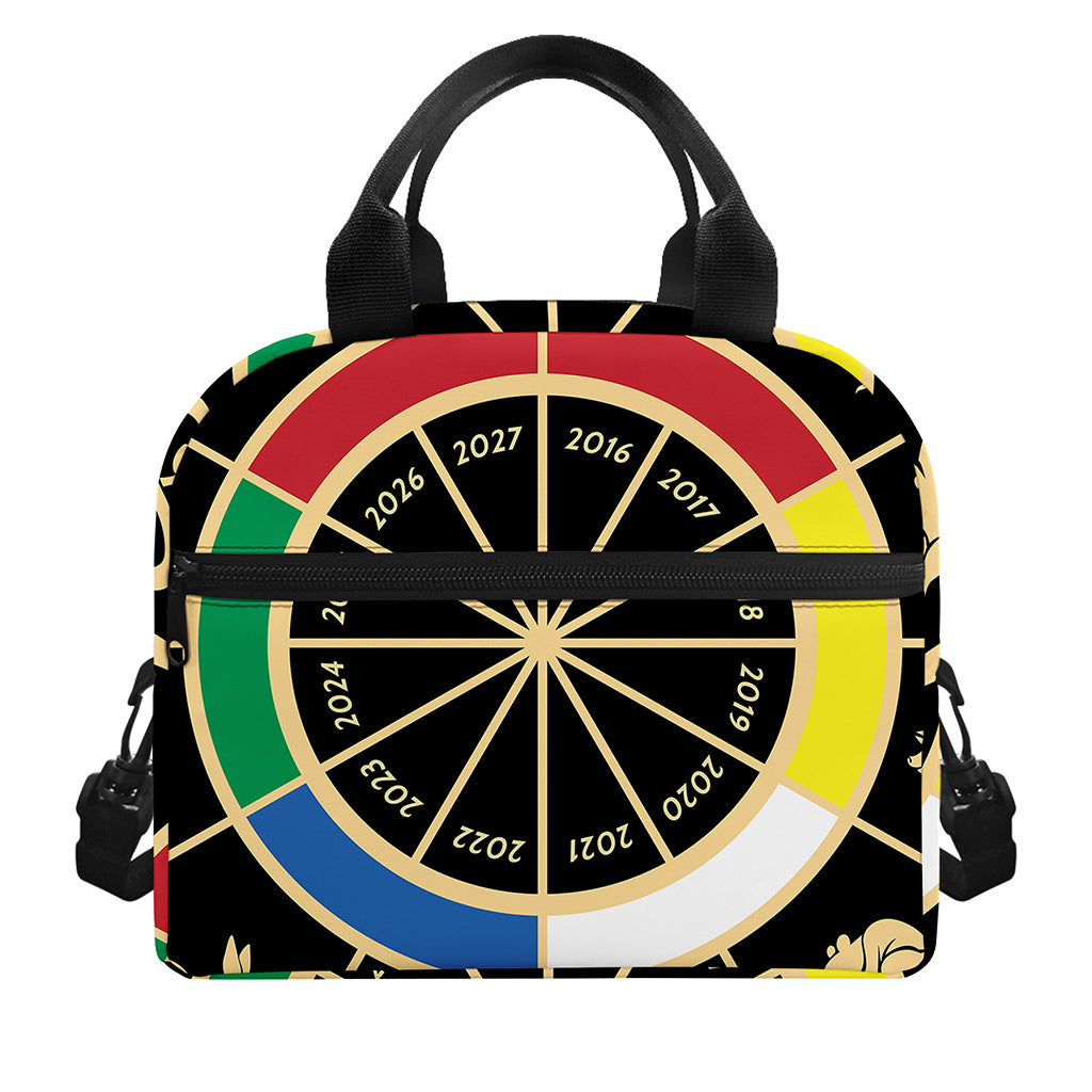 Chinese Zodiac Calendar Wheel Print Insulated Lunch Bag