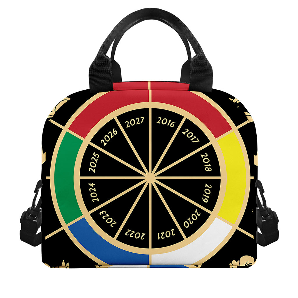 Chinese Zodiac Calendar Wheel Print Insulated Lunch Bag