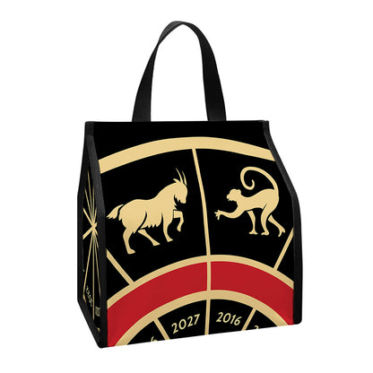 Chinese Zodiac Calendar Wheel Print Insulated Lunch Tote