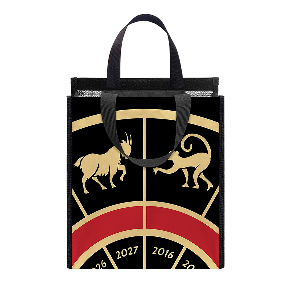 Chinese Zodiac Calendar Wheel Print Insulated Lunch Tote