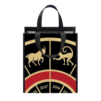 Chinese Zodiac Calendar Wheel Print Insulated Lunch Tote