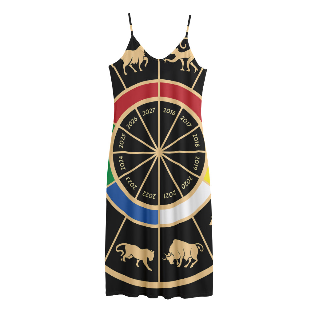 Chinese Zodiac Calendar Wheel Print Jersey Midi Cami Dress