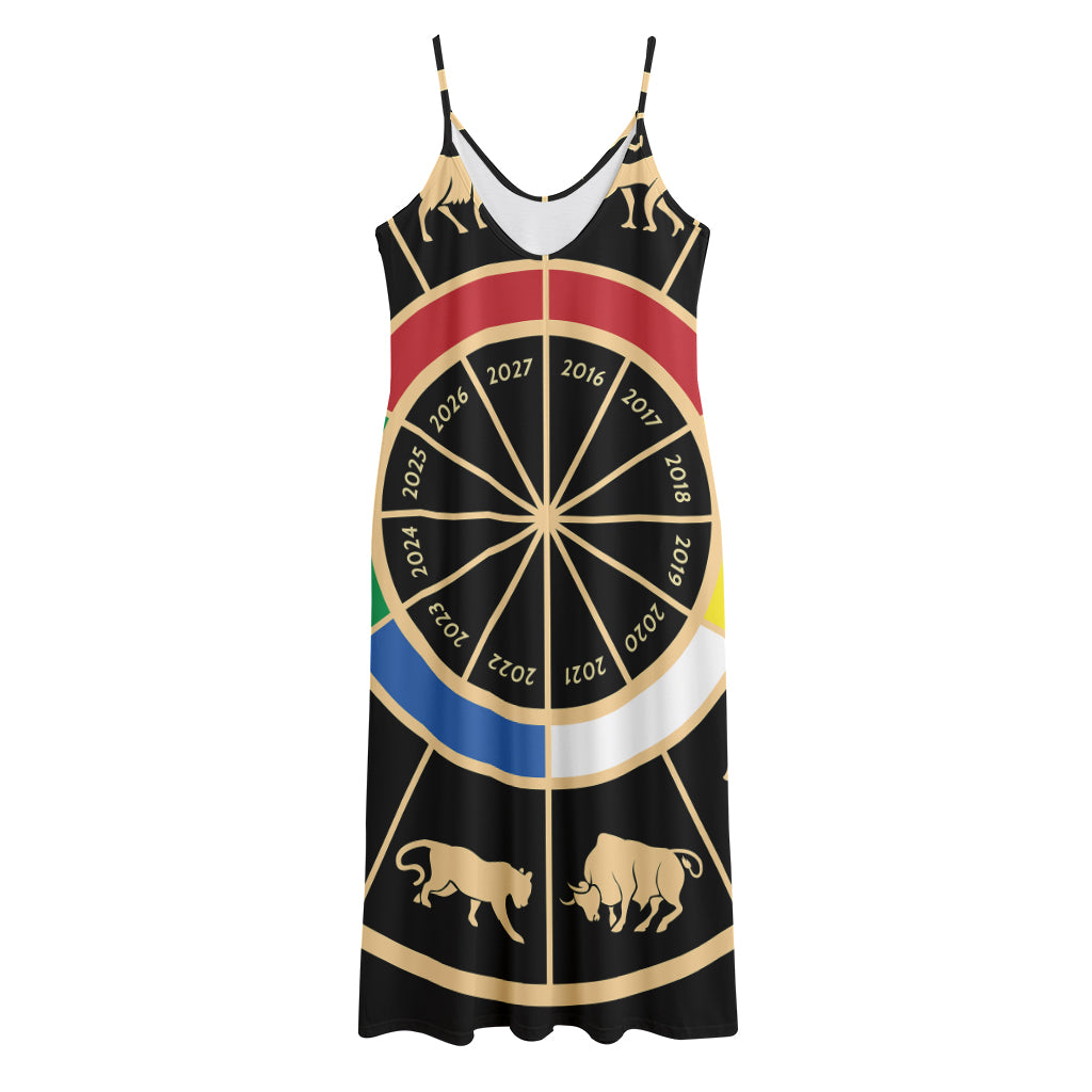 Chinese Zodiac Calendar Wheel Print Jersey Midi Cami Dress