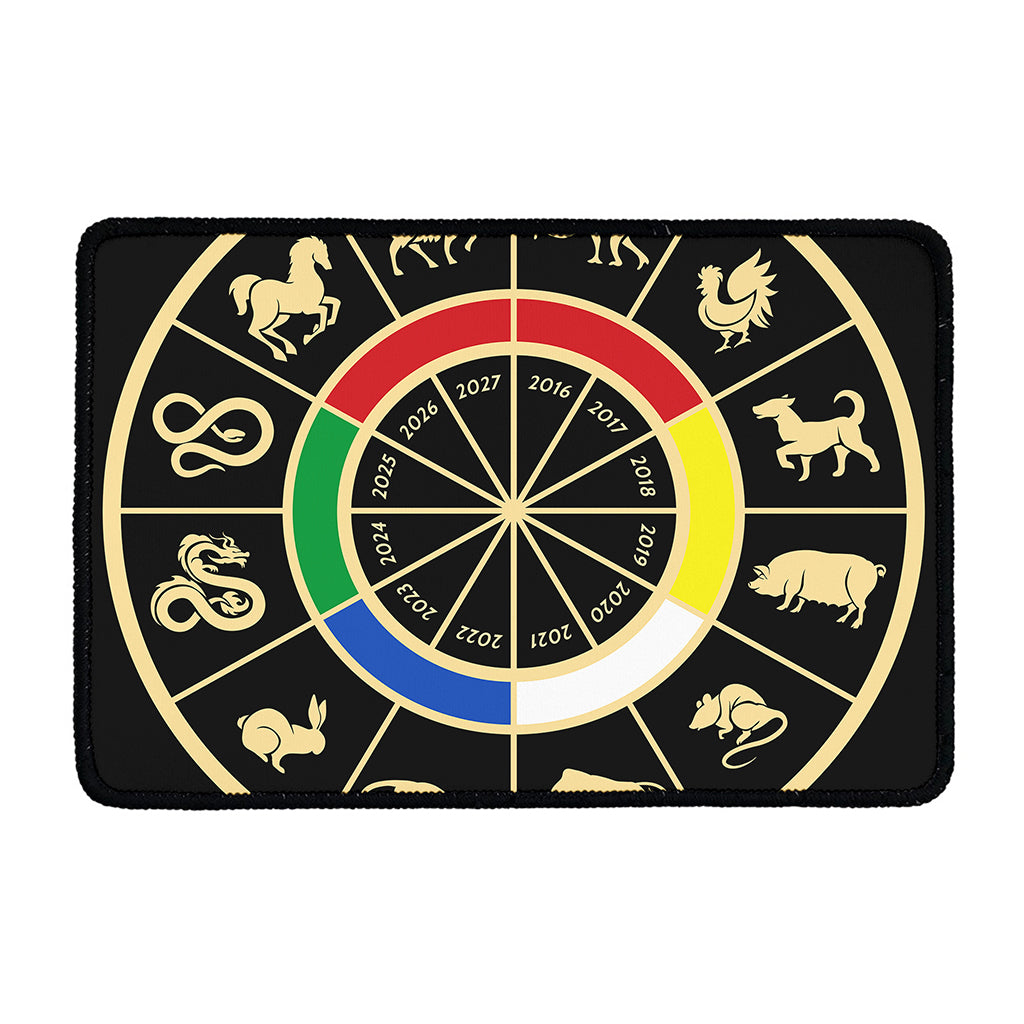Chinese Zodiac Calendar Wheel Print Kitchen Mat