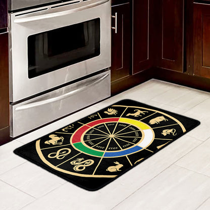 Chinese Zodiac Calendar Wheel Print Kitchen Mat