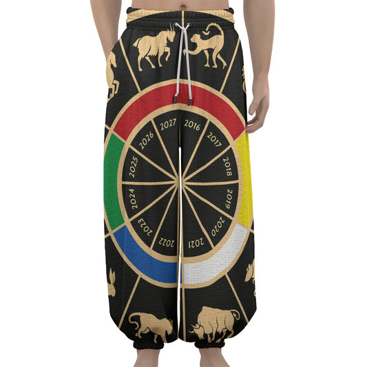 Chinese Zodiac Calendar Wheel Print Lantern Pants