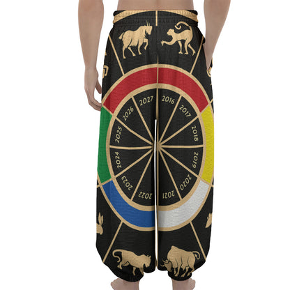 Chinese Zodiac Calendar Wheel Print Lantern Pants