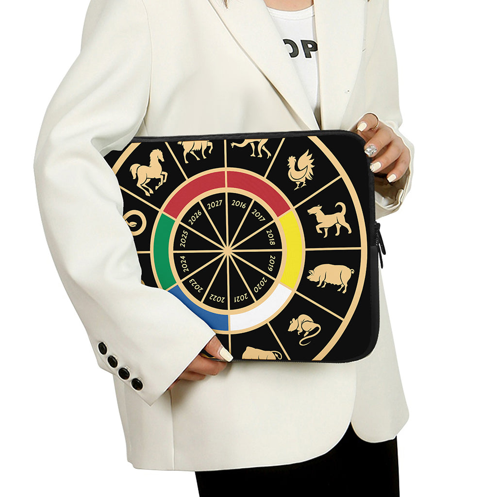 Chinese Zodiac Calendar Wheel Print Laptop Sleeve