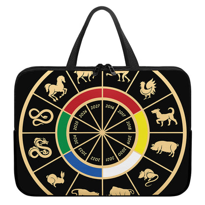 Chinese Zodiac Calendar Wheel Print Laptop Sleeve With Handle