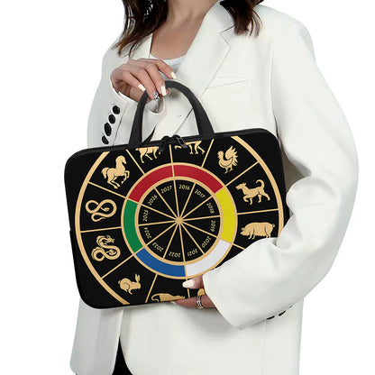 Chinese Zodiac Calendar Wheel Print Laptop Sleeve With Handle