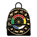 Chinese Zodiac Calendar Wheel Print Leather Backpack