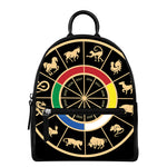 Chinese Zodiac Calendar Wheel Print Leather Backpack