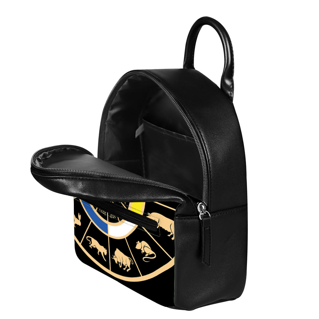 Chinese Zodiac Calendar Wheel Print Leather Backpack