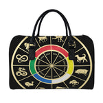Chinese Zodiac Calendar Wheel Print Leather Duffle Bag