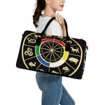 Chinese Zodiac Calendar Wheel Print Leather Duffle Bag