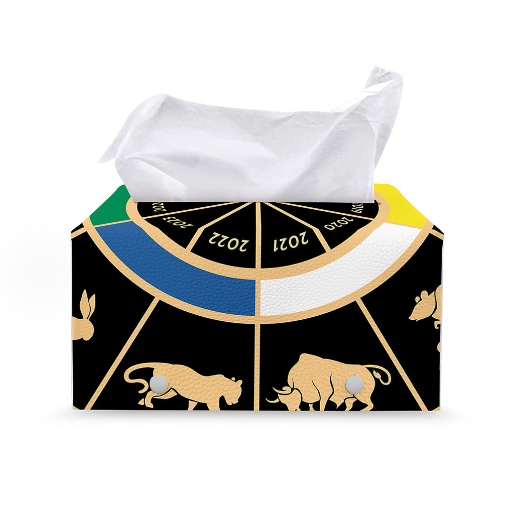 Chinese Zodiac Calendar Wheel Print Leather Tissue Box Cover