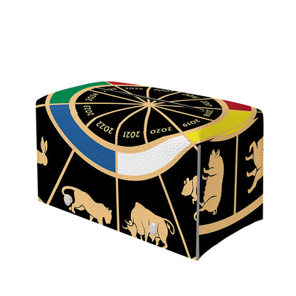 Chinese Zodiac Calendar Wheel Print Leather Tissue Box Cover