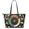 Chinese Zodiac Calendar Wheel Print Leather Tote Bag