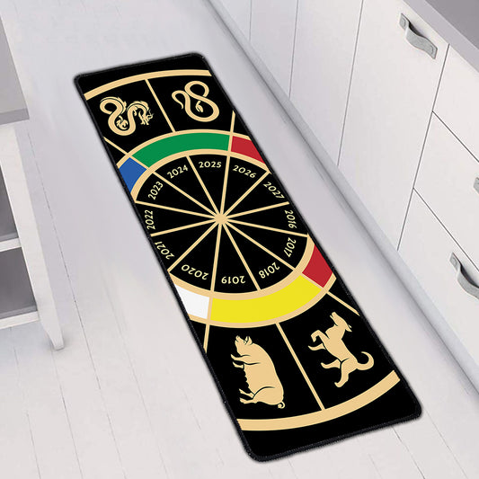 Chinese Zodiac Calendar Wheel Print Long Kitchen Mat