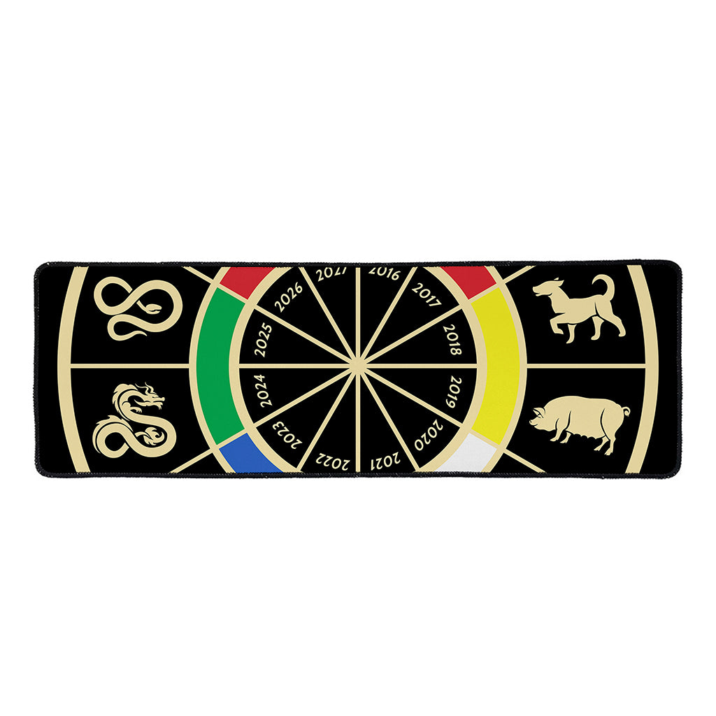 Chinese Zodiac Calendar Wheel Print Long Kitchen Mat