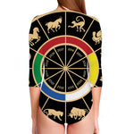 Chinese Zodiac Calendar Wheel Print Long Sleeve Swimsuit