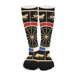 Chinese Zodiac Calendar Wheel Print Long Socks