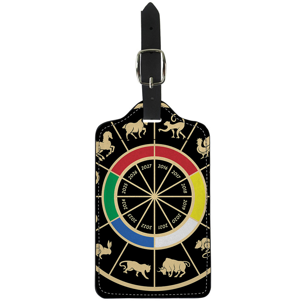Chinese Zodiac Calendar Wheel Print Luggage Tag