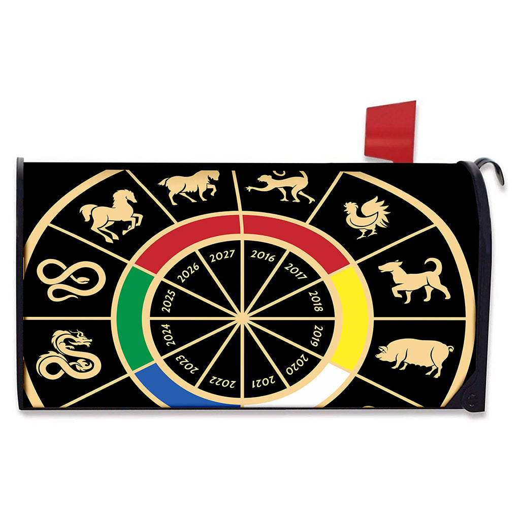 Chinese Zodiac Calendar Wheel Print Mailbox Cover