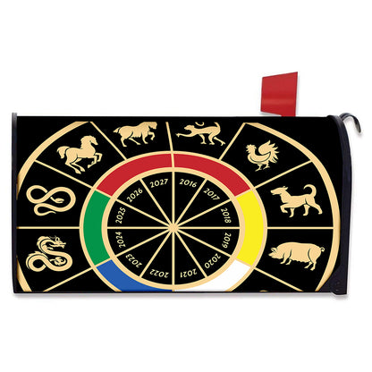 Chinese Zodiac Calendar Wheel Print Mailbox Cover