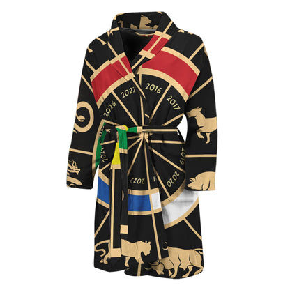 Chinese Zodiac Calendar Wheel Print Men's Bathrobe