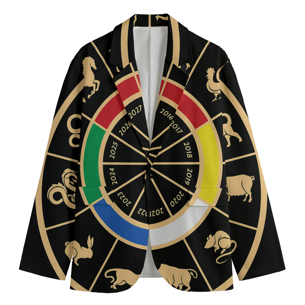 Chinese Zodiac Calendar Wheel Print Men's Blazer