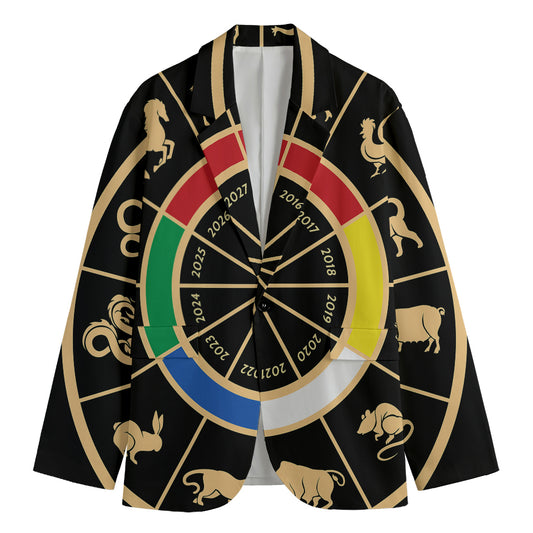 Chinese Zodiac Calendar Wheel Print Men's Blazer