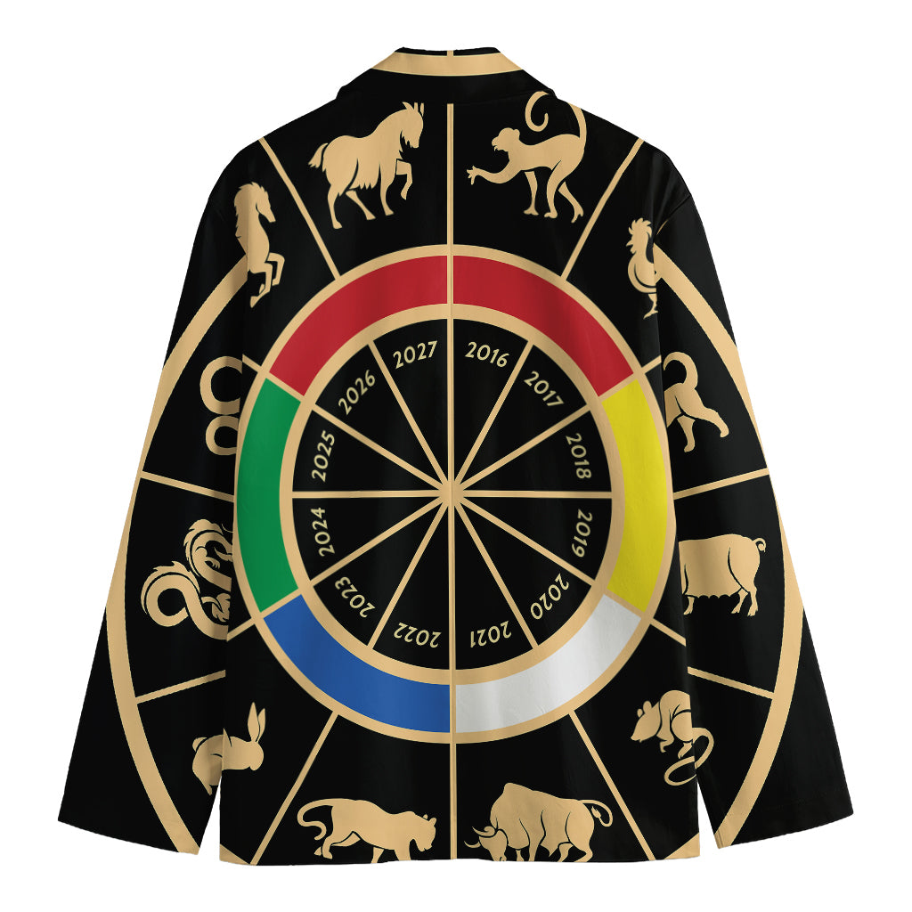 Chinese Zodiac Calendar Wheel Print Men's Blazer