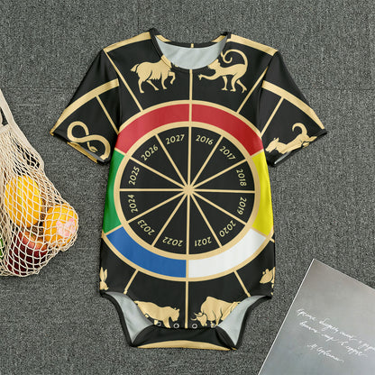Chinese Zodiac Calendar Wheel Print Men's Bodysuit